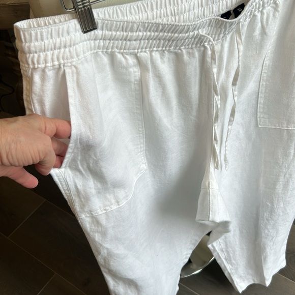 Land’s End 100% Linen High Rise White Crop Pants Women Size 16 White - Picture 8 of 13